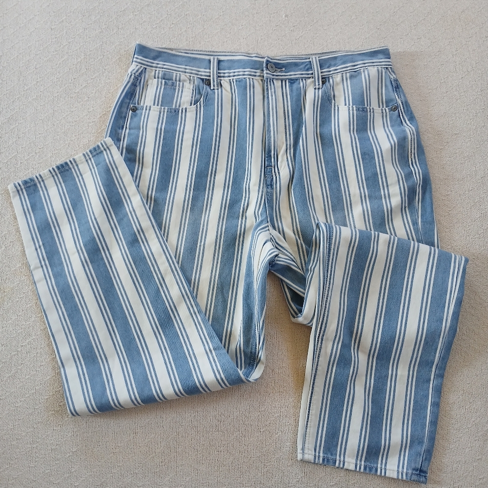 american eagle mom jeans blue white stripe maritime coastal beach cottage 14